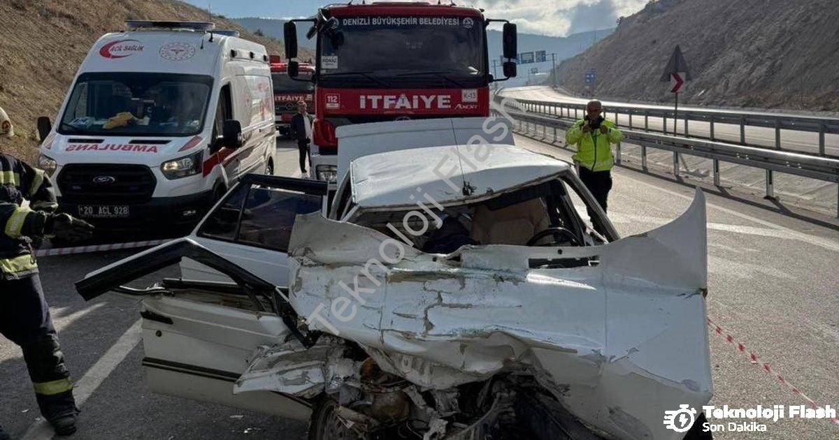 "Denizli'de Feci Kaza: Kamyona Ok Gibi Saplanan Otomobilde Can Pazarı" başlıklı haber için fotoreali