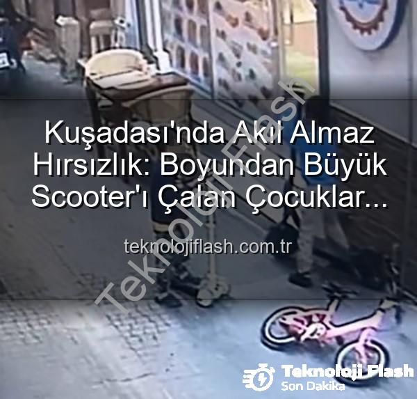 scooter hırsızlığı - Kuşadası'nda Akıl Almaz Hırsızlık: Boyundan Büyük Scooter'ı Çalan Çocuklar Kamerada!